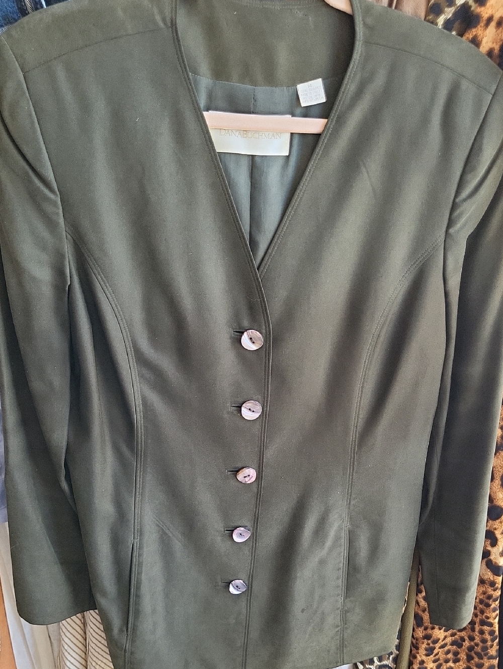 Dana Buchman Olive V-Neck Tailored Blazer
